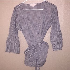 Loft Gingham Wrap Blouse